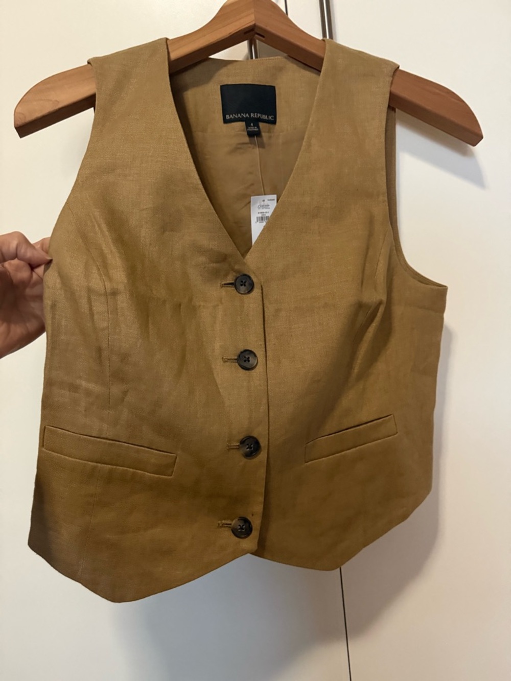 NWT Banana Republic Women's Tan Linen Button-Up Vest- size 4 - Picture 4 of 10